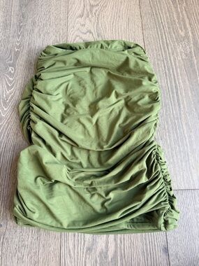 Exotica Dark Khaki Green Soft to Touch Ruched Mini Skirt Size Medium